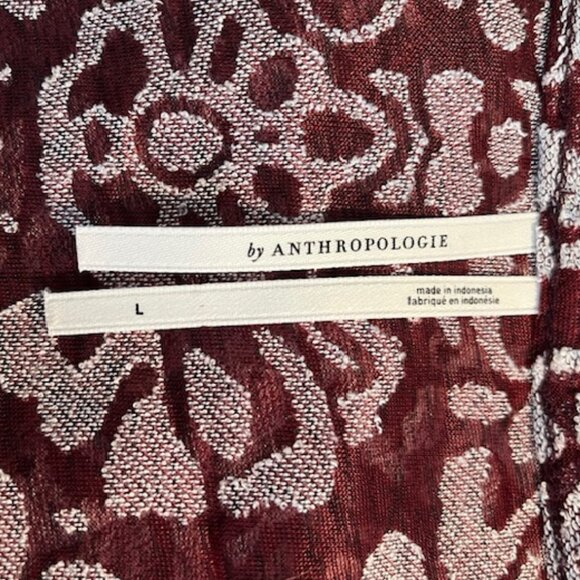 Anthropologie Burgundy V Neck Top with Elastic Waist and Peplum Ruffle- Size L - Picture 7 of 9